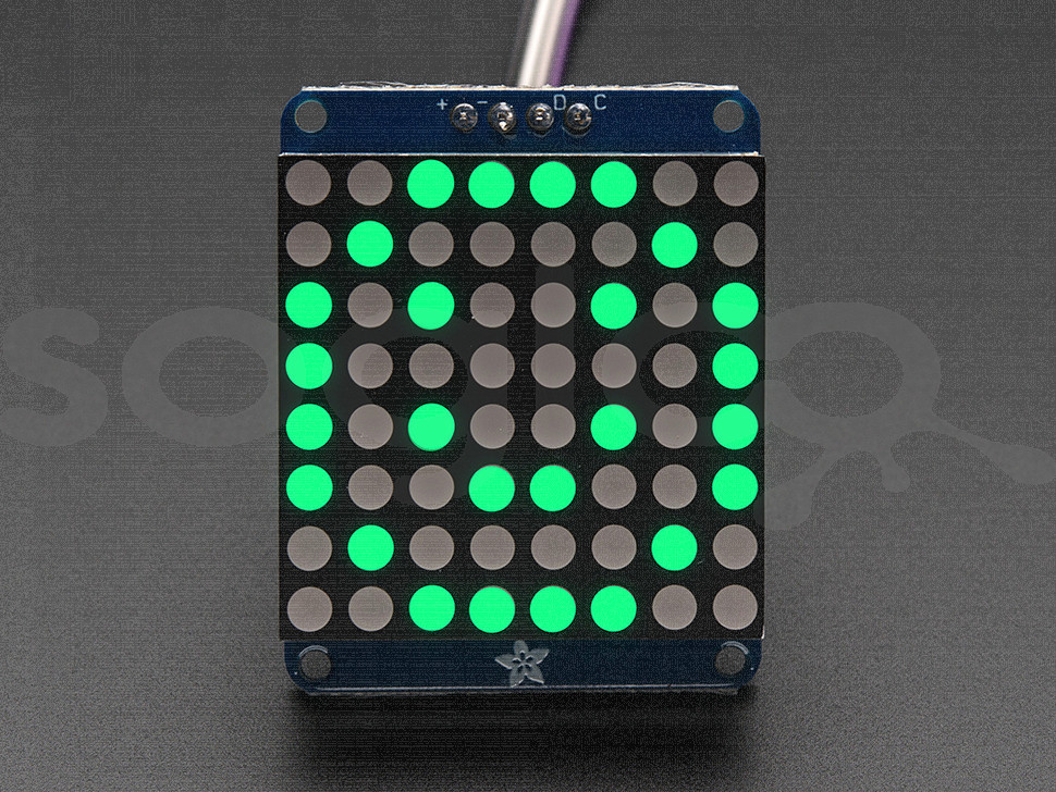 Adafruit Small 1.2" 8x8 LED Matrix w/I2C Backpack - Green